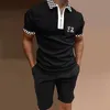 TwoPiece Summer Mens Fashion Lapel Zipper ShortSleeved T Casual Polo Shirt Shorts Set 220614