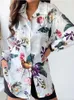 Women's Blouses & Shirts Flower Print White Long Blouse Women Spring Fashion Back Hollow Out Sleeve Button Up Shirt Woman Casual Loose Irreg