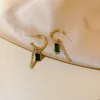 Hoop Huggie Gold Color Green Cuboid Rhinestone Dangle Earrings 2022 Trendy Alloy for Women Fashion Party Gift Jewelyhoop Kirs22