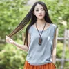 Johnature Women Tanks Sleeveless O-Neck Summer Shirt 9 컬러 솔리드 캐주얼 코튼 린넨 빈티지 옷 조끼 탑 W220422