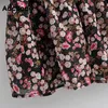 Aachoae Boho Style Floral Print Pleated Dress Long Sleeve Women Mini O Neck Loose Ladies es Beach Sundress Ropa Mujer 220331