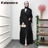 Dubai Open Abaya Muzułmańska Sukienka Hidżab Kobiety Lace-Up Pluszowy Tassel Kimono Jubah Kaftan Odzież islamski Caftan Musulman Długie Szata Przypadkowe sukienki