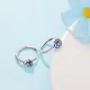 Hoop Huggie Aankomst Blue Pansy Flower Earring 925 Sterling zilveren oorbellen voor vrouwelijke sieraden Weddingoor Brincos Pendienteshoop ODET22