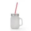 Drinkware Mugs Clear Glass Water Bottle Thermal Transfer Coffee Mug med halm och lock Frostat handtagskopp