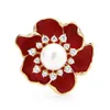 Pins Brooches Wuli&baby Pearl Enamel Flower For Women Red Black Czech Rhinestone High Quality Beauty Office Party Brooch PinsPins Kirk22