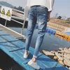 Top quality Spring Ripped hole jeans male slim fit pancil pants joker teenagers Moustache Effect Ankle length trousers 201123