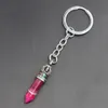 Fashion Natural Stone Hexagonal Column Crown Keychain Women Crystal Rose Quartz Key Rings Bag bilsmycken Party Friends Gift