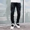 Мужские джинсы Черная прямая нога Мужские модные напечатанные середина талии Голубая разорванная мужская винтаж. Беспокойные брюки хип