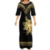 Casual Dresses Summer Ethnic Style Polynesian Tribal O-Neck Puletasi Women Dress Half Sleeve Top kjol Tvåbit Set Ladies Dressescasual