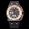 RSF 44mm A3126 Automatic Chronograph Mens Watch Two Tone 18K Rose Gold Bezel Black Ceramic Case Textured Dial Number Markers Rubbe269O