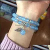 Beaded Strands Bracelets Jewelry Blue Crystal Double Layer Beads Lucky Tibetan Sier Leaf Pendant For Lovers Bracelet Drop Delivery 2021 Dtm
