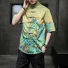 Camicie casual da uomo Abbigliamento tradizionale cinese da uomo Manica corta Stile Montagna Stampato Tai Chi Tang Top XXXXXXLUomo UomoUomo