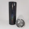 Neu!! GERADE holografischer Glitzer-Sublimationsbecher, Kaffeetasse, Edelstahlbecher mit Metallstrohhalm und