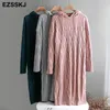 SUPER THICK aiguille oversize automne hiver robe pull longue femmes chic robe pull à capuche femme robe droite décontractée T200319