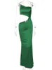 Mozision saten seksi içi boş out maxi elbise kadınlar yeşil spagetti kayış zarif elbiseler yaz sıska moda parti kulüp giysileri 220629