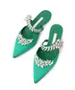 Popular Brands Lurum Sandals Flats Dress Party Shoes Women Satin Crystal-embellished Slippers Flats Stacked Heel Pointed Toe Lady Mules Comfort Walking EU35-43