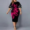 Plus Size Dresses Dress Elegant Green Geometric Print Birthday Party 2022 Banquet O Neck Lady For