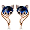 Boucles d'oreilles en cristal de renard pour femmes bijoux tempérament de la mode féminine 18K or saphir charme tempérament boucles d'oreilles en argent renard