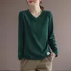 Jesień 100% Bawełna T Shirt Kobieta Z Długim Rękawem Koreański Styl Oversized T-shirt Loose Plus Size Women S 220402