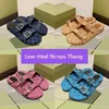 Designer sandals Low-Heel Straps Thong Slide Sandals with box Luxury men women slides beige ebony canvas black pink dark blue ivory beach flat shoes summer slippers