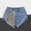 [DEAT] Summer Fashion Pantaloni corti Tinta unita Vita alta Distressed Rivetto Personalità Pantaloncini di jeans da donna 13C557 220427
