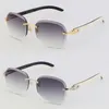 New Metal Rimless White Inside Black Buffalo Horn Sunglasses T8200847 Unisex Limited edition Good Quality Glasses Diamond cut Glasses Man Woman Frames Size:61-18-140