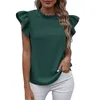 Summer Women Blouse Elegant Solid Blouse Vintage Ruffled Shirt Sexy Backless Tops Ladies Casual O Neck Sleeveless Office Blouses L220705