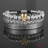 3PCSSET Luksusowy mikro preporał CZ Crown Roman Royal Charm Men Bracelets Bracelets Crystals ze stali nierdzewnej Banles para ręcznie robiona biżuteria prezent3749684