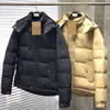 Doudoune Winter Men Black and Beige Down Jacket British Style Parka厚い温かい短いフード付きビジネスレジャーコート