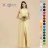 2022 Custom Yellow Plus Size Bridesmaid Dresses Long Sexy Engagement Robe Split Leg-out Birthday Gift Women Halter Party Evening Gown B0609x1