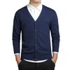 Men's Sweaters Men Cotton V-nevk Sweater Solid Black Gray Blue Mens Cardigan Button Jackets Coats Pull Homme Korean Fashion ClothesMen's Olg