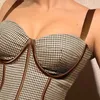 Tanques femininos Camis Camis xadrez estético espartilho com colapso sem mangas colheita de colheita de colheita de vestuário retro bustier bustier chique na túnica de túnica de verão