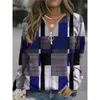 Womens Plaid Patchwork Sweatshirts Tops Spring Autumn Zipper Collar Long Sleeve Pullovers Female Vintage Streetwears Clothing 220813