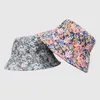 Moda Floral Print Bucket Hat Women Double Lateral Algodão Reversível Capas de Proteção Sun