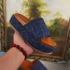 2022-womens platform slide sandal fashion denim embroidered canvas designer slides slippers platform sandals with dust bags big size 35-46