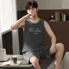 Style Men's Pajamas Set Summer Thin Cotton Male Sets Vest Sleepwear Sleeveless Tops + Shorts 2pcs/set L-XXXXL 220426