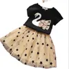 Goede kwaliteit zomermeisjes kleding sets schattig meisje korte mouw t-shirts tutu garen rokken 2 stks set kinderen outfits kinderen passen 2-7 jaar