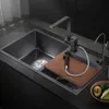 German Black Kitchen Sink Double Nano Kitchen 304 Rostfritt stål diskbänk hemförbättring tvättbassäng kök kranar tillbehör