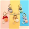Key Rings Jewelry Fashion Pearl Chain Crystal Bottle Bow Pompom Keychain For Women Handbag Ring Car Fluffy Puff Ball Keychains Drop Delivery
