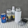 4 em 1 Sublimação 16oz Copos retos Canecas em branco Resfriadores de latas brancas para 12oz 330ml 335ml Latas de cerveja Cola Garrafas finas de aço inoxidável Parede dupla isolada Copos faça você mesmo