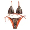 Kvinnors sexiga snakeskin tryck snörning med hög snitt ben bikini set två bit baddräkt mode plus size kostym #yl10 badkläder