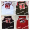 New 2021 Vintage Retro Basketball 33 Scottie 91 Dennis Pippen Rodman Maglie economici Derrick Black 1 Rose Maglie Pantaloncini bianchi a righe rosse nere