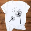 Mulheres adoráveis ​​plantas de dente-de-leão geométrico tee 90s estilo impressão roupas de impressão de lady tees tops sweet camiseta camiseta feminina