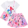 Tiktok Tiktok Children's Set Kirt Girls 'Three Piece Set Short Sleeve Kort kjolväska 3531