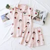 Ladies Woven Cotton Cartoon Crepe Pajamas Suit Short Sleeve Shorts Thin Section Comfortable Casual Night Suit Pizamy Damskie T200429