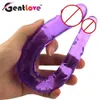 Hot selling zachte siliconen dubbele dong geleide dildo sexy speelgoed voor vrouwen masturbatie gratis levering