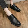 Casual fashion brogue shoes men PU solid color British hollow carved pointed toe lace classic comfortable daily wear HM409