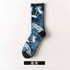 2022 New Men's Mid-tube Socks Autumn and Winter Skateboard Thickened Personality Men and Women Tie-dye Maple Leaf Sockb