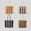 Shoppingväskor Tassel Candy Casual Kvinnor Handväskor Straw Woven Striped Ladies Tote Summer Beach Kvinnlig Top Handtag Bag Girls Shoulder Spring 220318