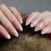 Faux Ongles Blanc Tipped Coffin Out Line UV French Tips Nude Glossy Fasle Sophistiqué Avec Un Peu De Bord Basculant Prud22